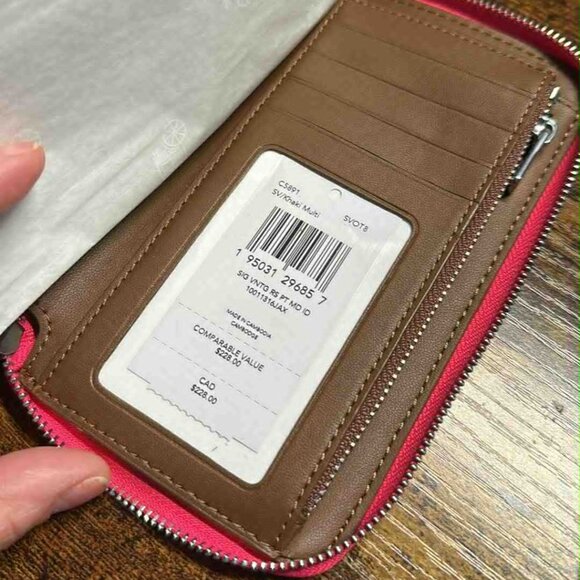 Coach Medium Zip Wallet  Signature Canvas W/ Vintage Rose Print NEW w/tag C5891 - Picture 6 of 7